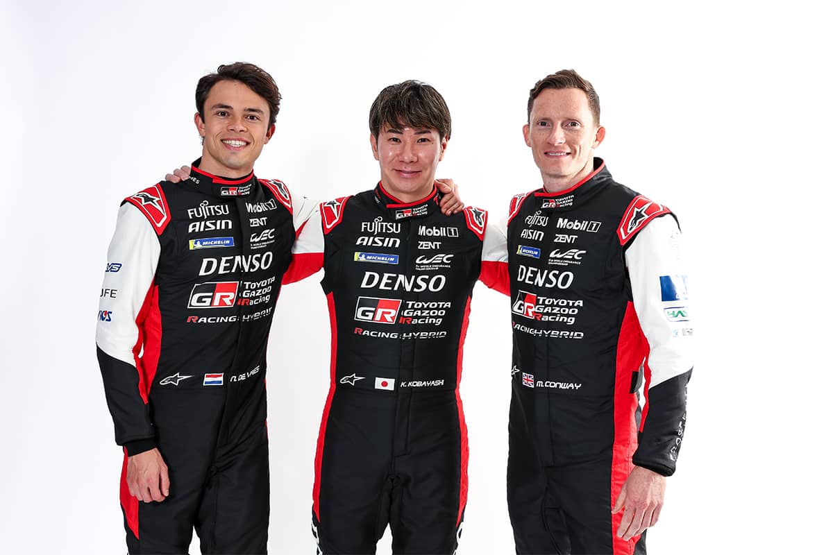 (from left to right) Nyck de Vries, Kamui Kobayashi, Mike Conway