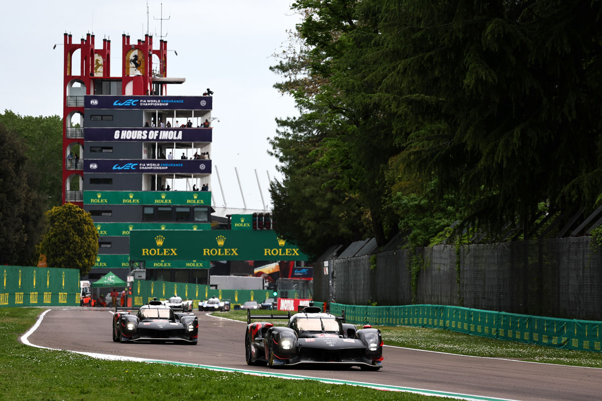 GR010 HYBRID cars #7 and #8 competing in the final race at Imola