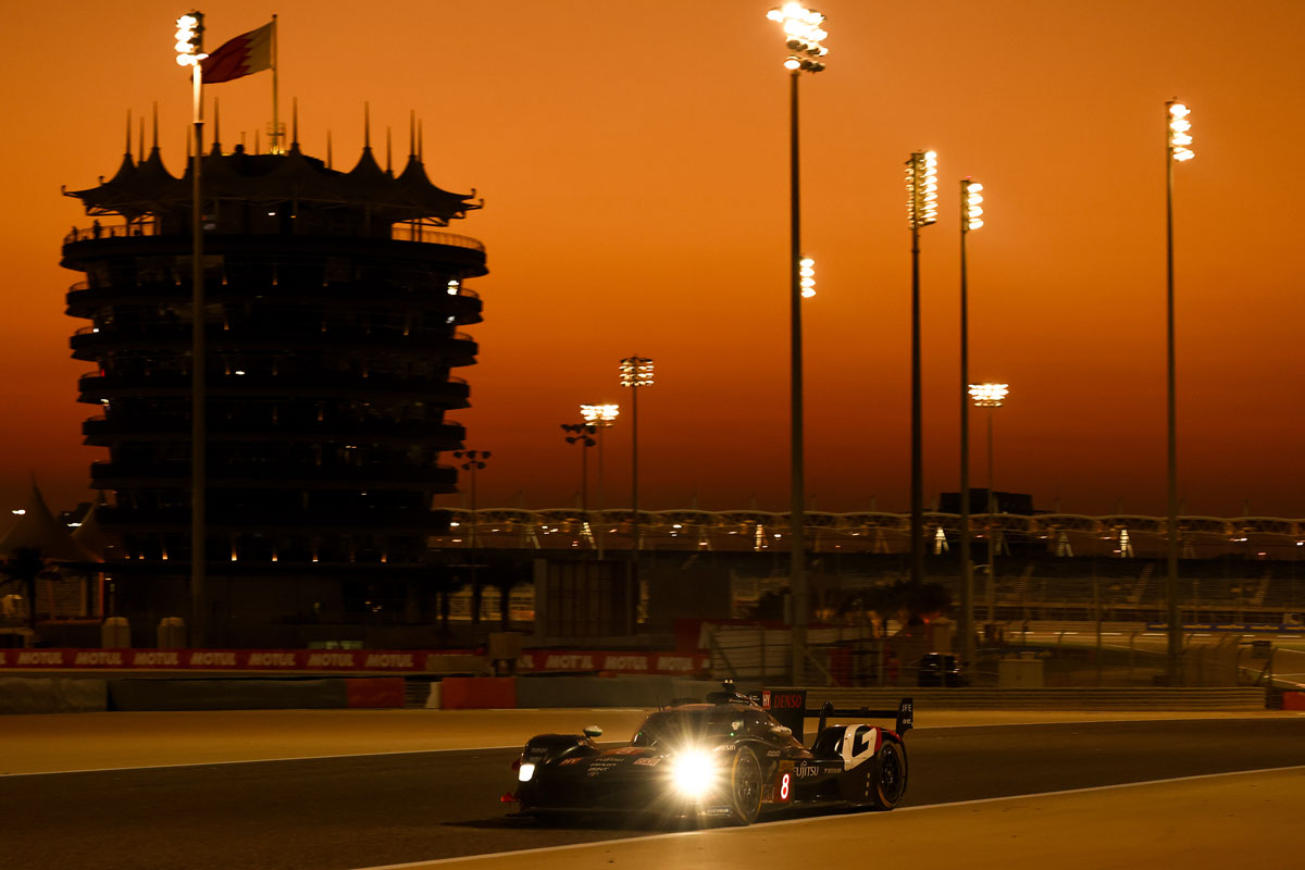 GR010 HYBRID runs on the Bahrain International Circuit at dusk (2024)