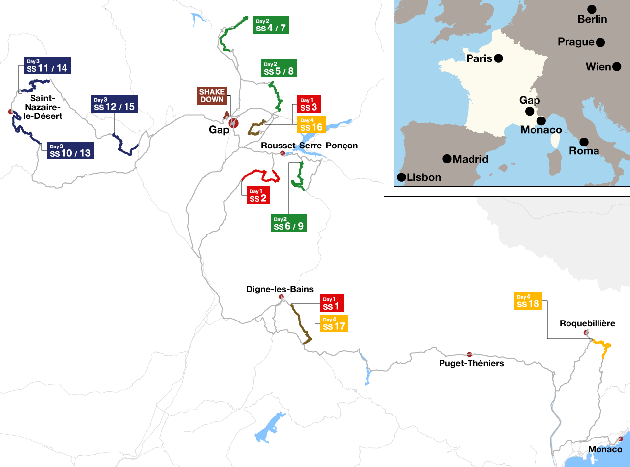 Kaart Rallye Monte-Carlo 2025