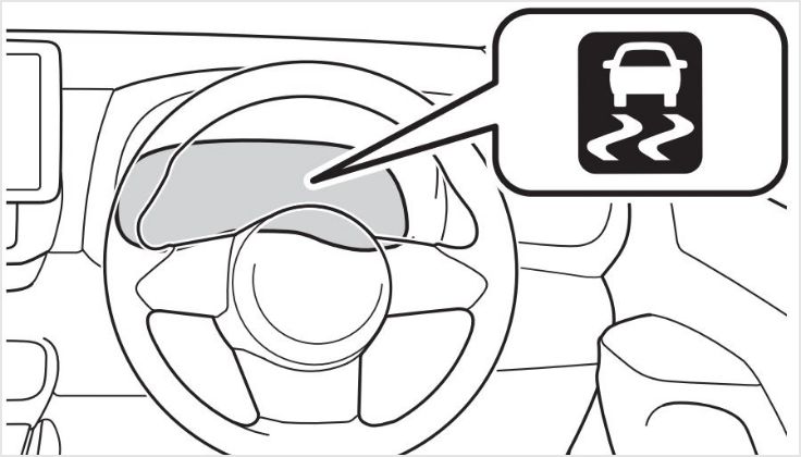 トラクションコントロール(TRC)および横滑り制御機能(VSC)のON状態のイメージ例(ス
リップ表示灯が点滅)。機能の有無、操作方法等、詳しくは所有車の取扱説明書を必ず参照を。