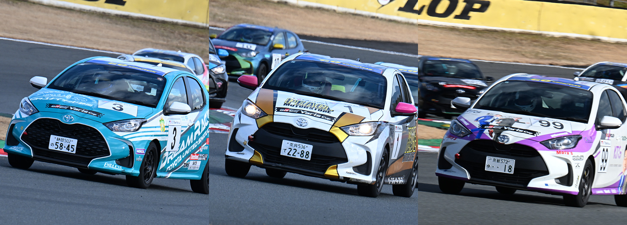 専有走行でのトップ3 左から1位♯3小野田貴俊選手、2位♯1川福健太選手、3位♯99行 和久選手