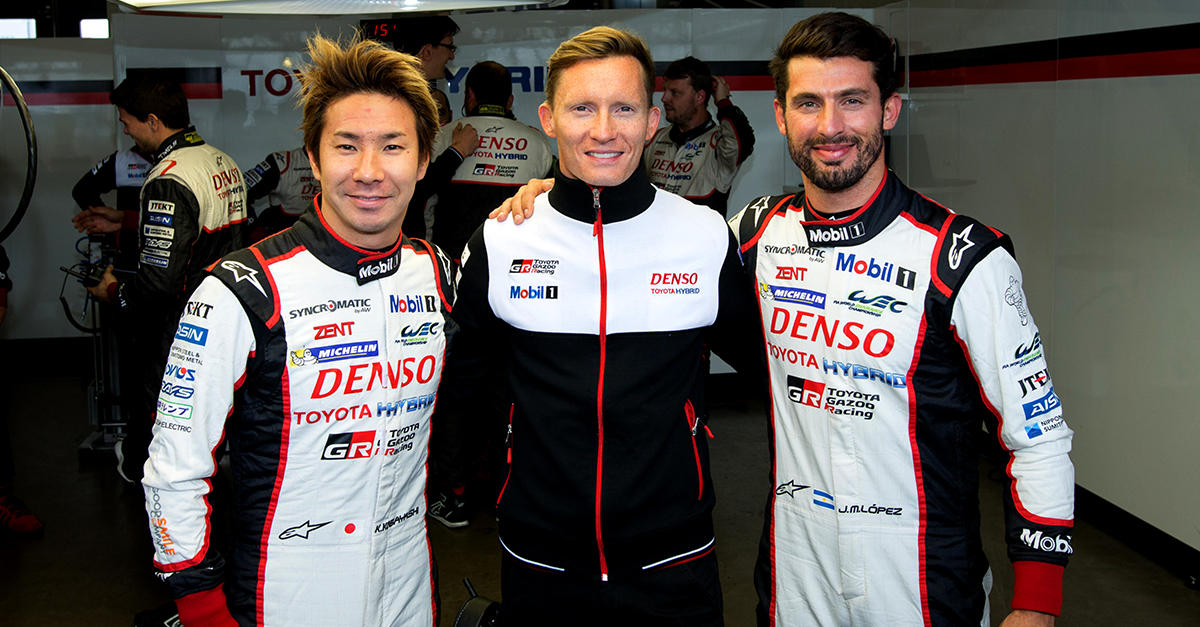 The pole postion drivers of 6 Hours of Nürburgring: Kamui Kobayashi, Mike Conway and José María López