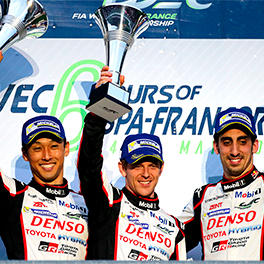 The winners of WEC 6 Hours of Spa-Francorchamps : Kazuki Nakajima, Anthony Davidson and Sébastien Buemi