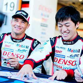 The crews of TS050 HYBRID #9: Stéphane Sarrazin, Yuji Kunimoto and Nicolas Lapierre