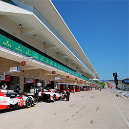 Two TS050 HYBRIDs in the pit lane of the Circuit of the Americas