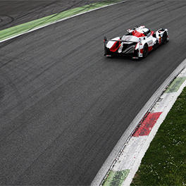 An updated TS050 HYBRID #7 in the Parabolica at Monza