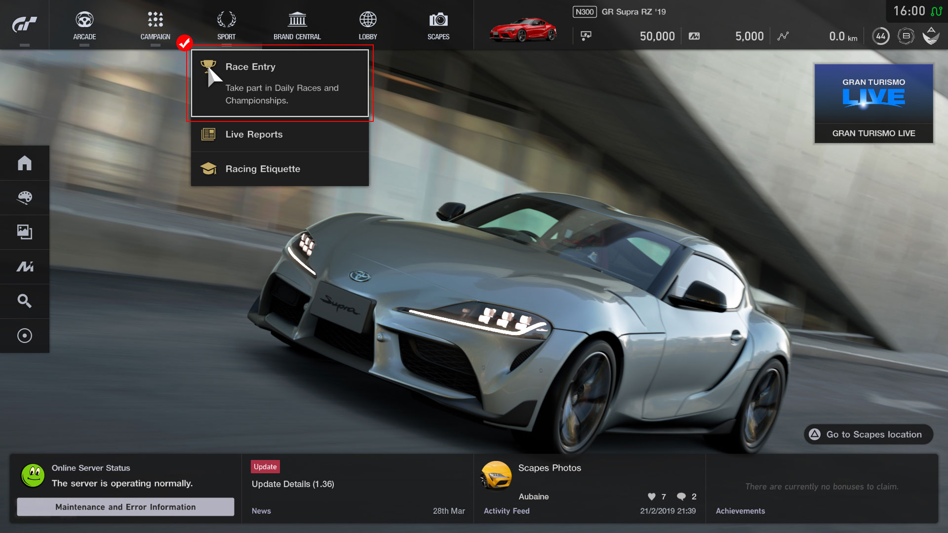 Select “GR Supra GT Cup”