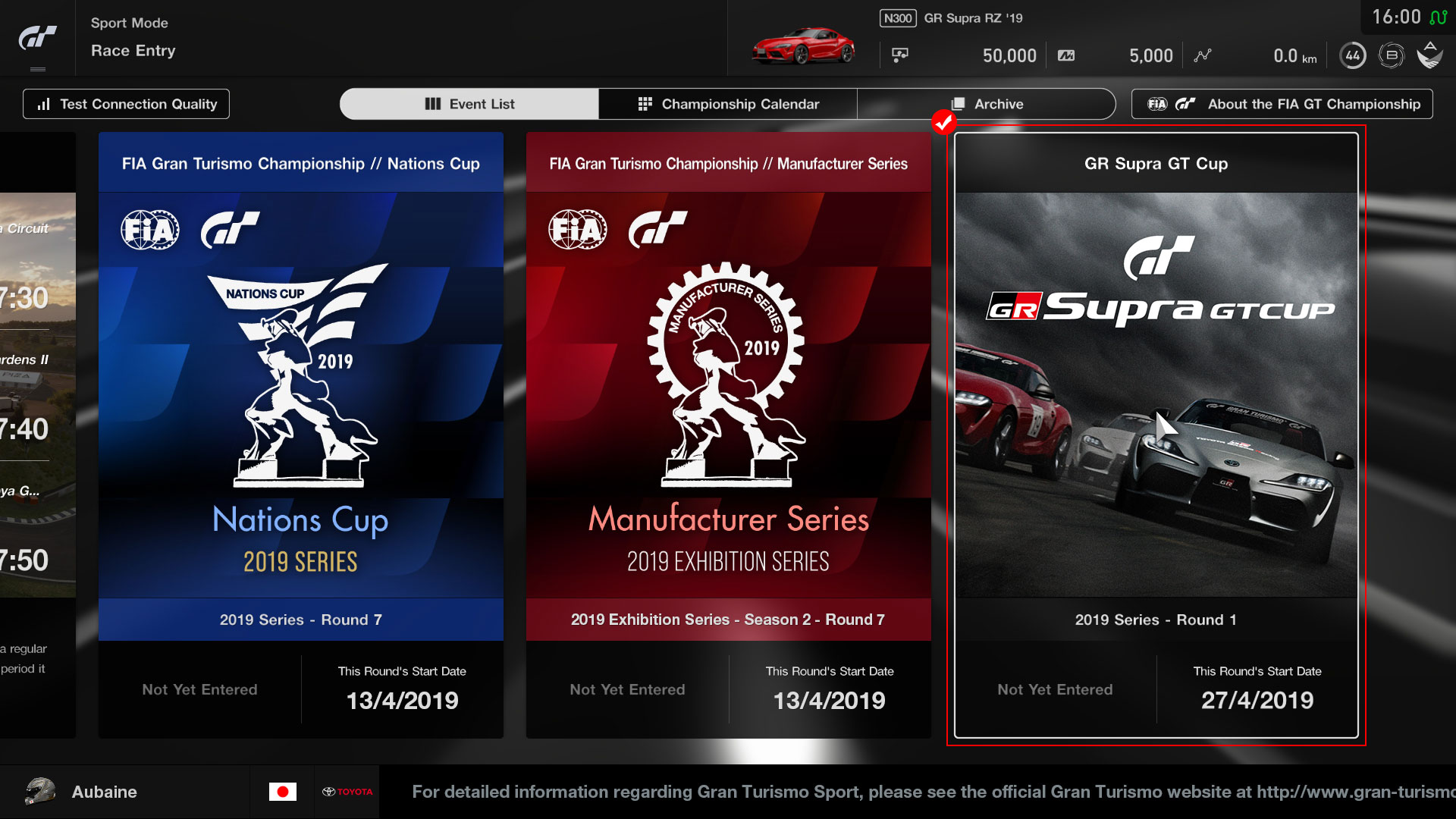 Select “GR Supra GT Cup”