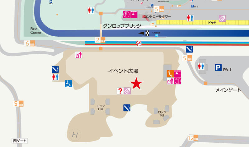 岡山国際サーキットにオープンする「LEXUSブース」の場所