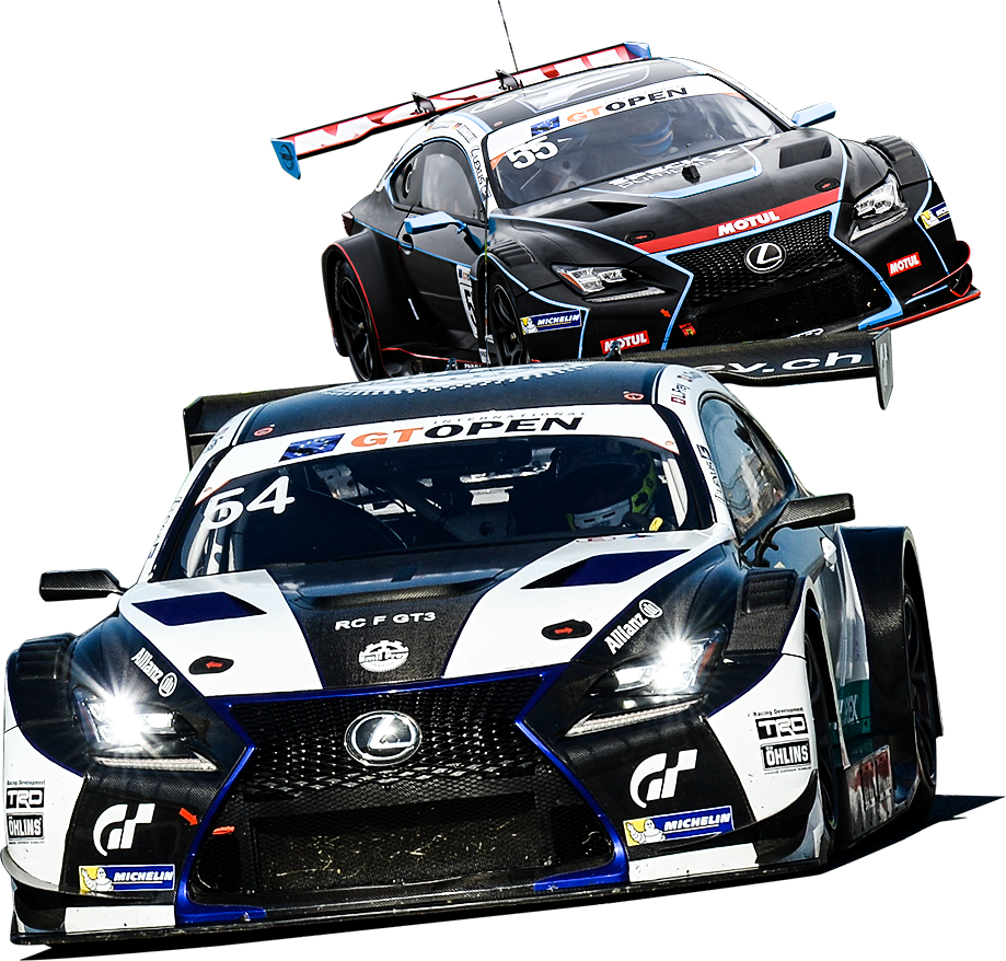 スイスのEmil Frey Lexus RacingのLEXUS RC F GT3と、ドイツのFarnbacher RacingのLEXUS RC F GT3