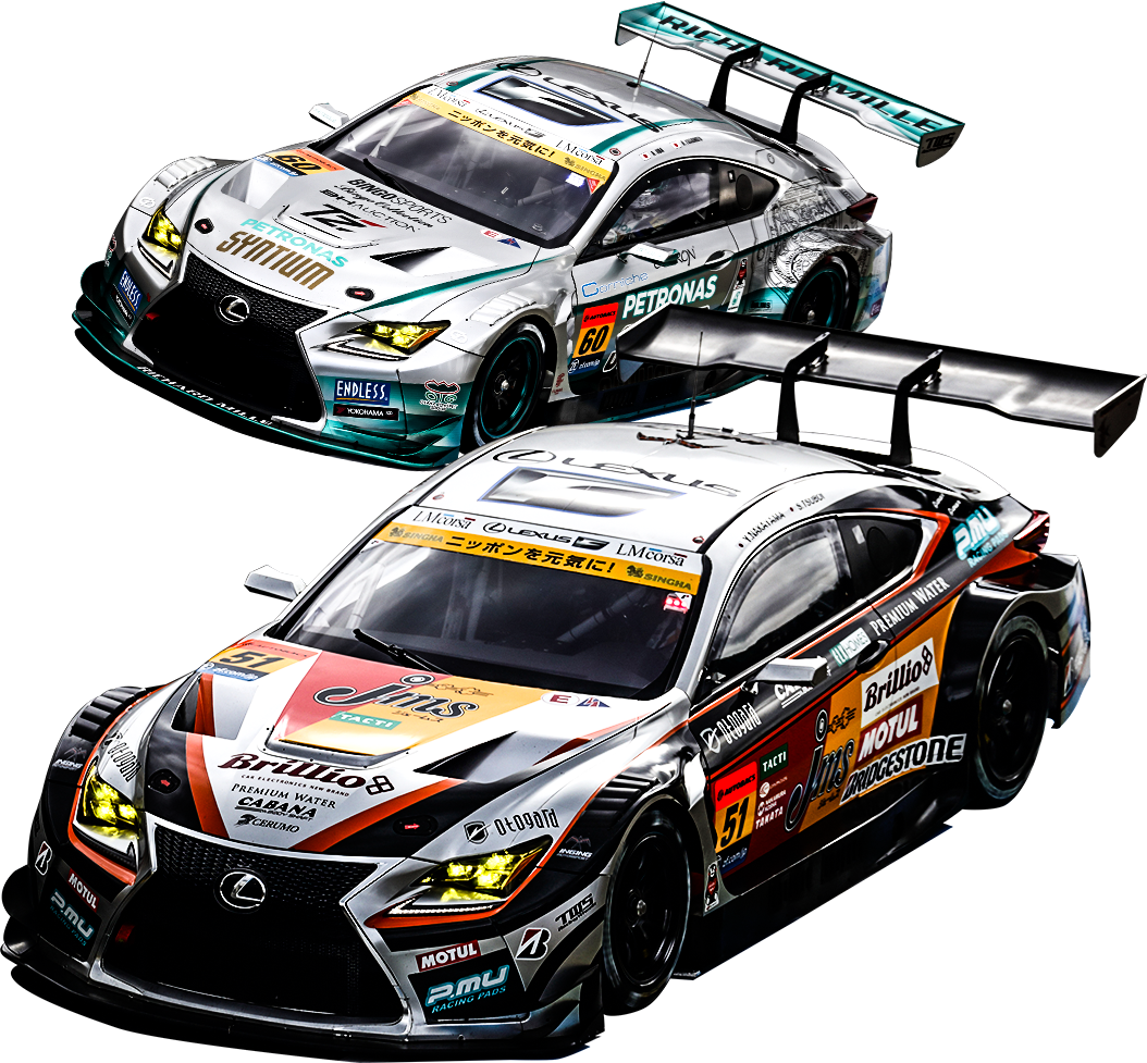 No.51 JMS P.MU LMcorsa RC F GT3とNo.60 SYNTIUM LMcorsa RC F GT3