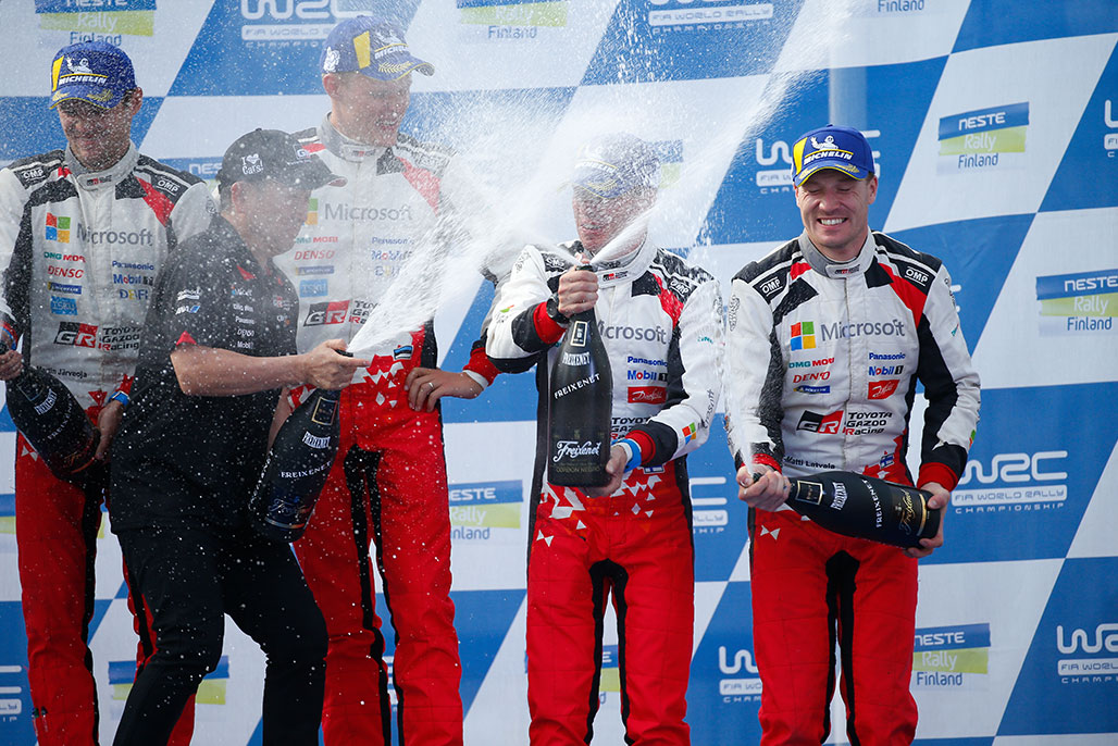 Podium ceremony at Rally Finland in 2018