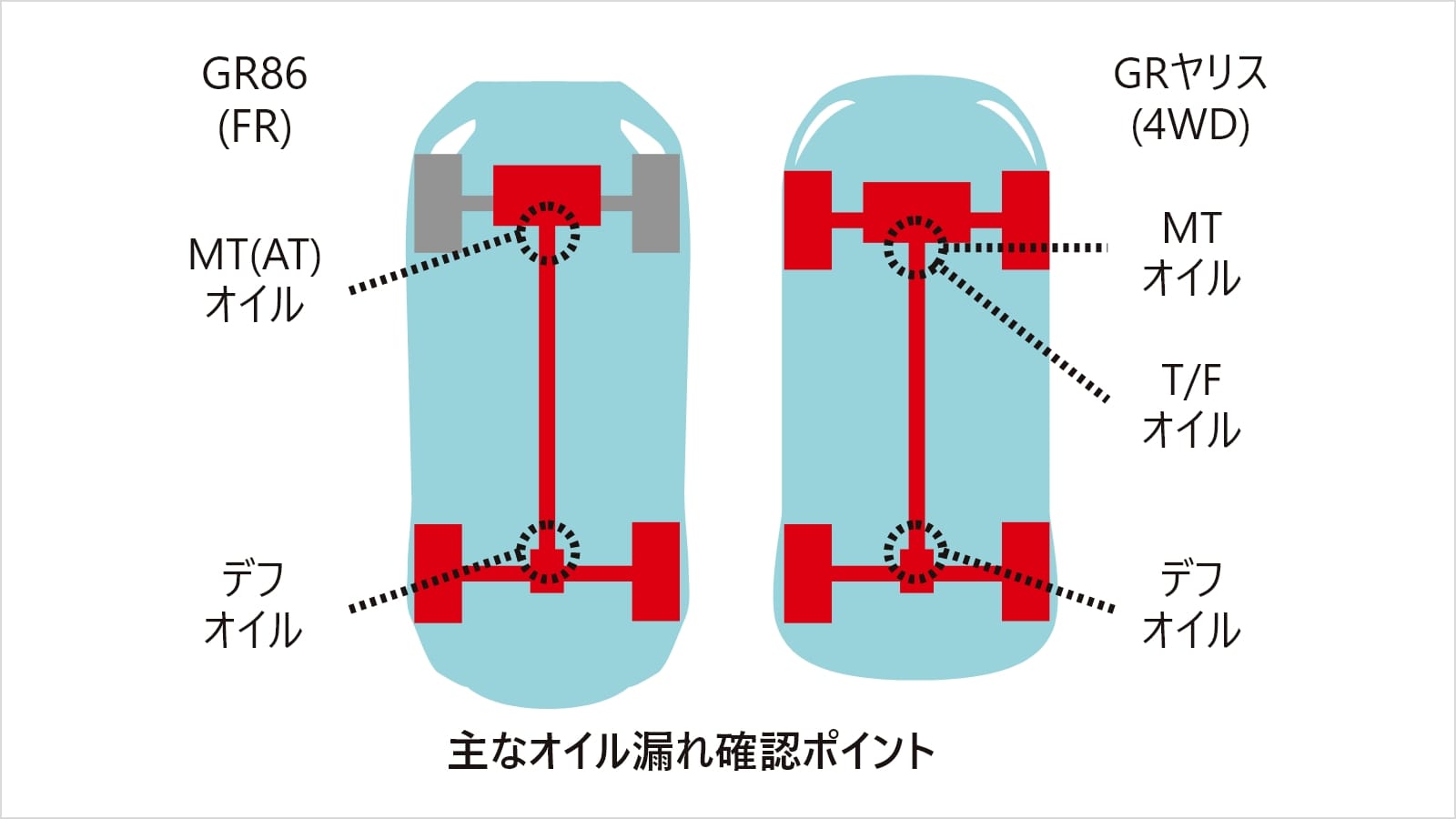 主なオイル漏れ確認ポイント